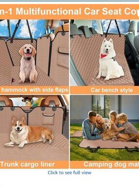 Dog Car Seat Cover Back Seat Waterproof Hammock Protector Universal Fit Khaki
